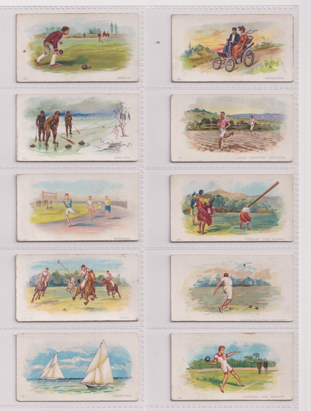 Trade cards, English & Scottish CWS, British Sports Series (23/50) nos 5, 17, 20, 22, 23, 24, 29,