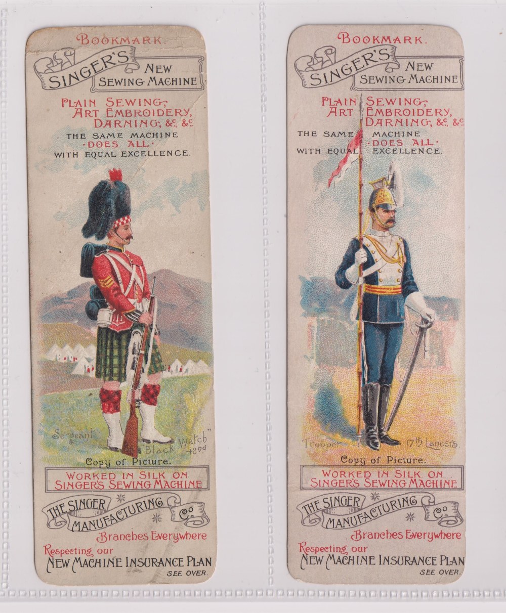 Trade cards, Singer, Bookmarks, British Regiments, two bookmarks, Black Watch & 17th Lancers (