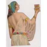 Tobacco advertising, Egypt, S. Anargyros, large, die-cut, advertising card showing beauty holding