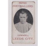 Cigarette card, Spiro Valleri & Co, Noted Footballers, scarce type card, Gemmell, Leeds City (