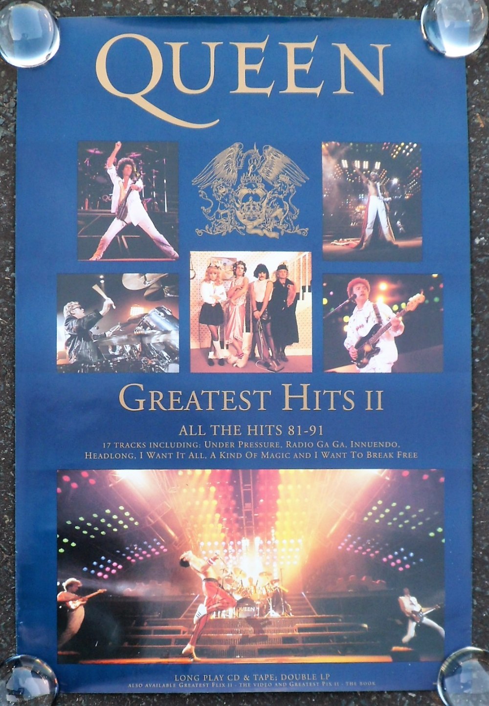 Music Posters, 6 posters comprising 3 1991 advertising posters for Queen Greatest Hits II offering