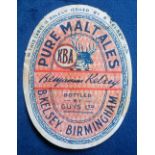 Beer label, B Kelsey, Birmingham bottled by Guy's, Pure Male Ales, vertical oval, 86mm high (edge