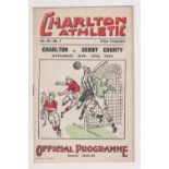 Football programme, Charlton v Derby County 12 Nov 1938 Division 1 (vg)