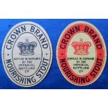 Beer labels, Imperial Bottling Co, Scotland, two vertical oval labels for Nourishing Stout, 93mm