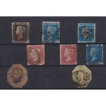 Stamps, GB QV 1d Black NA, 4 good/close margins fine used with a red MX, 2d Blues MA & OK, 4 and 3