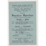 Football programme, Tranmere Rovers single sheet issue 19 Aug 1944 for Public Practice Matches Blues