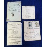 Football autographs, four 1930's autograph album pages each with multiple team signatures (all