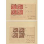Stamps, GB KGV pair of 1924 British Empire Exhibition postcards with a corner block of 4 of each