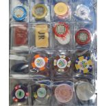 Poker chips, a collection of 57 poker chips including Las Vegas Nevada, Dunes and Desert Palace