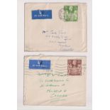 Stamps, GB KGVI 1939-48 high values 2/6 Brown and 2/6 Green used on separate airmail covers, 5/- Red
