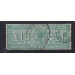 Stamps, GB QV surface printed 1887 £1 Green. A perfectly centred and very fine used example of