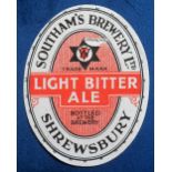 Beer label, Southam's Brewery Ltd, Shrewsbury Light Bitter Ale, vertical oval, 97mm high (small hole