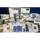 Stamps, box of GB decimal first day covers in 4 albums and loose. 100s.