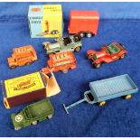 Toys, 7 model vehicles comprising boxed Corgi Rice's Trailer with Pony (vg in vg box), Dinky