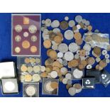 Coins, selection of GB & World coins, various ages including GB Coin set 1953, 1970 Mint set in