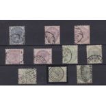 Stamps, GB QV surface printed 1883 Lilac and Green set of 10 values fine used. SG187-196 cat £1,