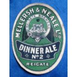 Beer label, Mellersh & Neale Ltd, Reigate, Dinner Ale No 2, vertical oval, 85mm high (sl grubby,