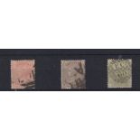 Stamps, GB QV surface printed 4d Vermilion plate 15, 4d Sage plate 16 and 4d Grey-Brown plate 17 all