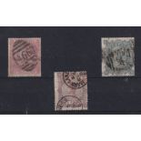 Stamps, GB QV surface printed High Values 5/- Rose, 10/- Greenish-Grey and £1 Brown-Lilac with large