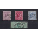 Stamps, KEVII high value set of 4. 2/6 Lilac, 5/- Bright Carmine, 10/- Ultramarine and £1 Dull