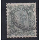 Stamps, GB QV surface printed 10/- Greenish-Grey with large anchor watermark, Extremely well centred