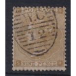 Stamps, GB QV surface printed 9d large garter watermark superb used. SG86 cat £575+125% (1)