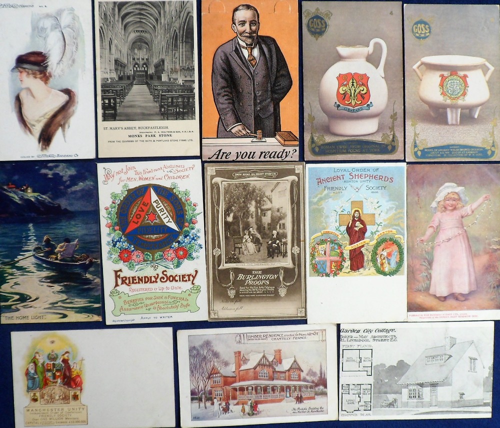 Postcards, Advertising, inc. Fitzall Fashions, Hotels, Monks Stone, Bazaar Exchange, Achille of