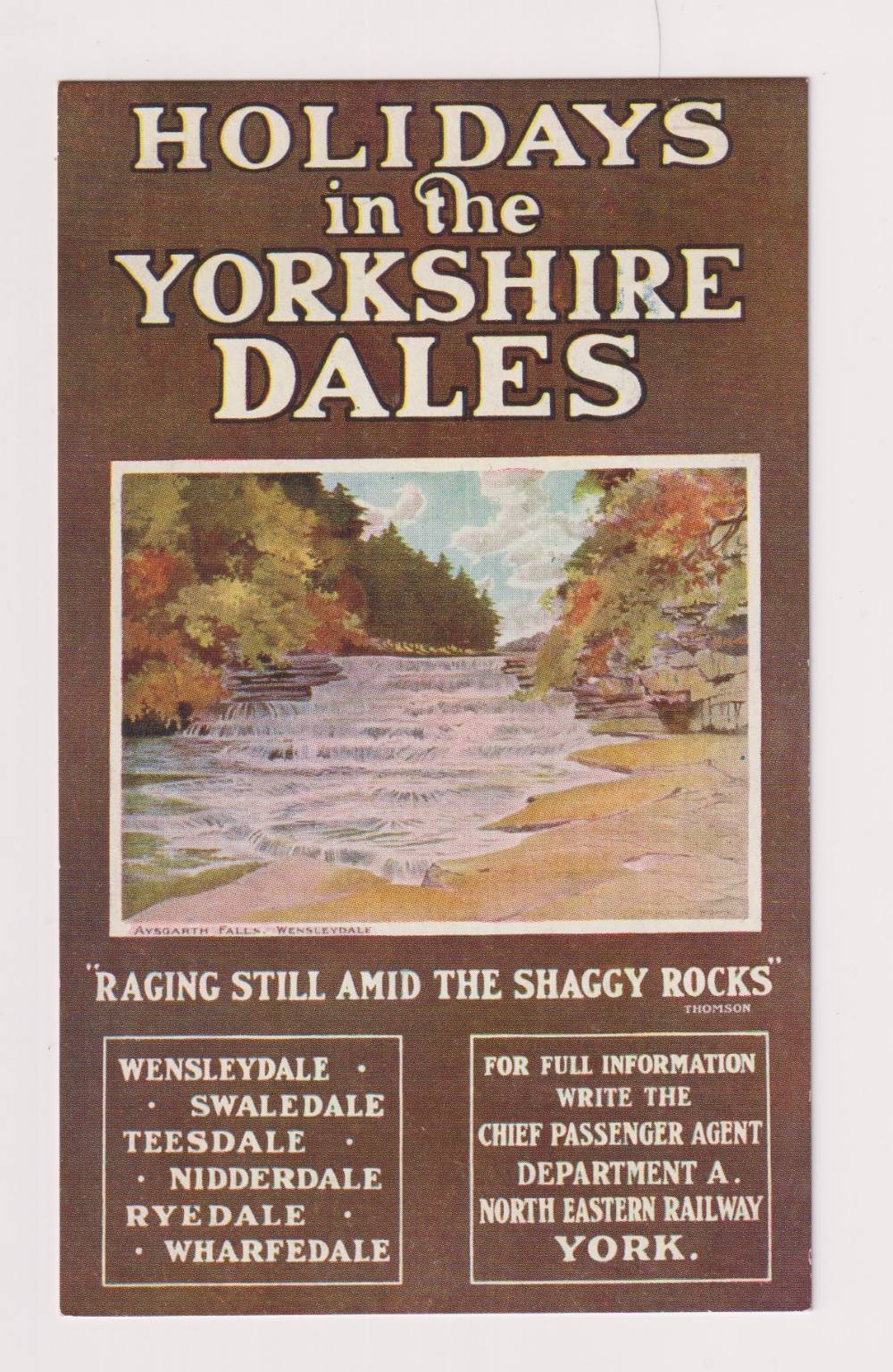 Postcard, North Eastern Railway poster advert No.9 Aysgarth Falls (vg) (1)