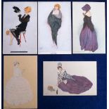 Postcards, Raphael Kirchner, 5 cards to comprise Lolotte (Delta), Feather In Her Cap, Stop!,