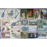 Postcards, a collection of approx. 40 greetings cards inc. mushrooms, year date chromos for 1907 &