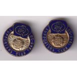 Football badges, two 1949 QPR Supporters Club enamel badges, pin backs, with impressed name David S.