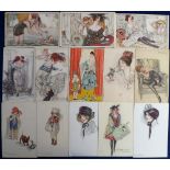 Postcards, L. Mauzan, Glamour, mixed series, inc. Months (7), Romance etc. (gen gd) (19)