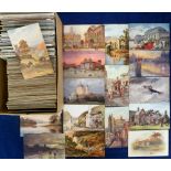 Postcards, a selection of approx. 335 artist drawn cards mostly UK & Foreign scenic vies, artists