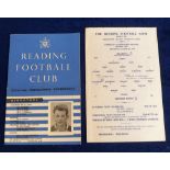 Football programmes, Reading Reserves v Ipswich Reserves, two home programmes, 9 March 1955 (