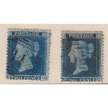 Stamps GB QV 2d blues used SG34 & SG35 cat £140