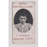 Cigarette card, Spiro Valleri & Co, Noted Footballers, scarce type card, A. Bowman, Leeds City (