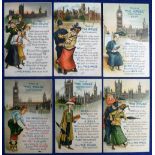 Postcards, a set of 6 suffragette comic cards published by Birn Bros Series E19 'This is the House