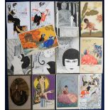 Postcards, Glamour, inc. Art Deco, Chiostri, Meschini, Gand, Bourand (original 1920s), (4), A.K.