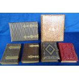 Victorian Photograph Albums, 6 empty decorative leather albums (working clasps, gd)