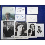 Autographs, pop music, selection of signed cards (5), signed photographs of various sizes (4) and