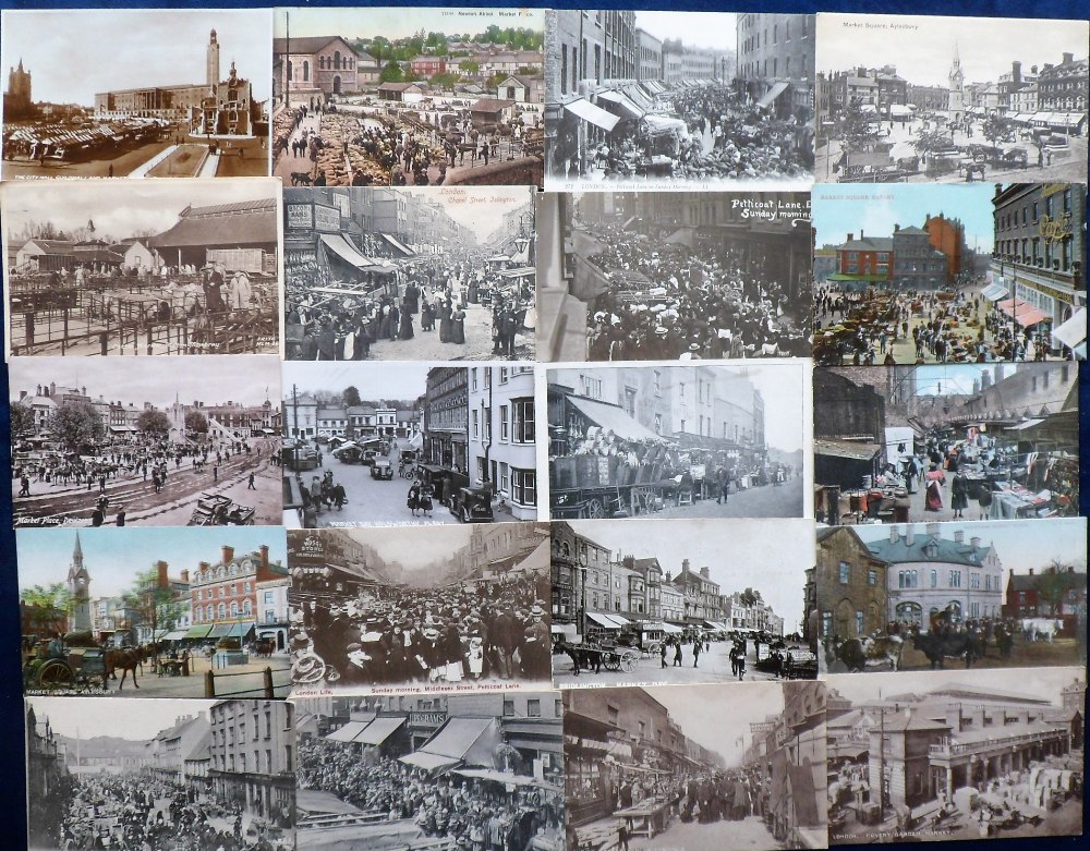 Postcards, a collection of approx. 90 cards of UK markets and market places. RP's inc. Market