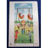 Postcard, a good Punch & Judy pull out and drop down card. Interior shows children at fairground,