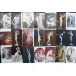Postcards, Glamour, a collection of 75 French and other cards showing nudes, lingerie, stockings
