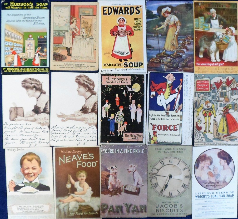 Postcards, Advertising, Household items and Food to include Ricqles, Hudson's Soap, Peak Freans (4),