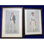 Cricket, two, scarce, vintage caricature prints by Spy, 'Bobby' Robert Abel, dated June 1902, the