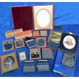 Photography, 8 Daguerreotype/Ambrotypes and other Victorian photos on glass, some mounted in