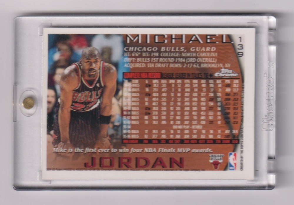 Trade card, Basketball, 1996 Topps, Michael Jordan, scarce chrome silver card, no 139 (vg) (1) - Image 2 of 2