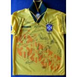 Football autographs, Brazil Iconic replica Yellow Brazilian Team Shirt with multiple signatures
