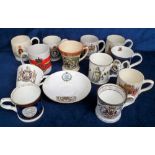 Commemorative China, Royalty and Boer War, mugs and cup and saucer, Mulberry Hall, Burlington,