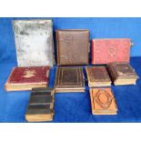 Victorian Photograph Albums, 9 empty albums, 8 with leather covers and one with a velvet cover (